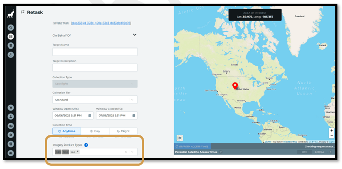 Console Imagery Product Types Tasking Selection 